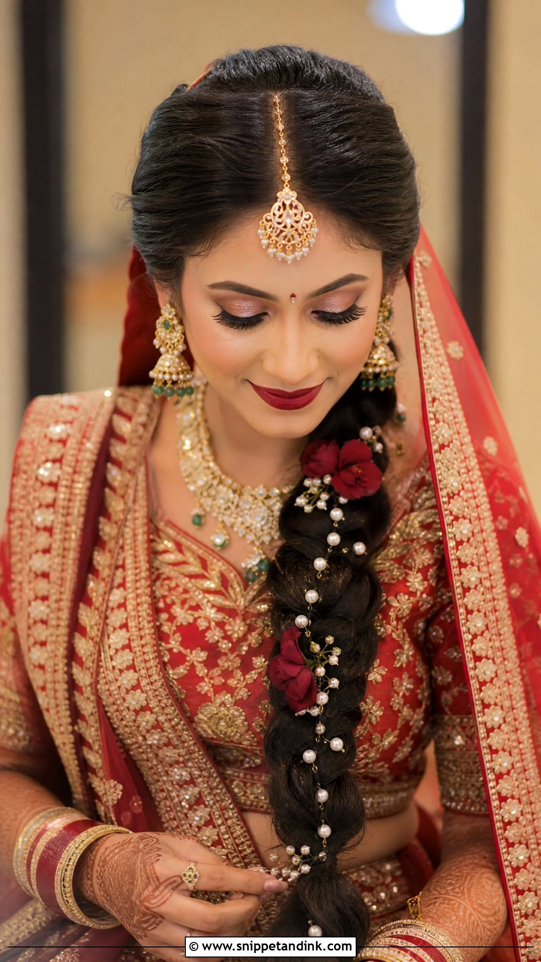 Bridal Braid With Maang Tikka - Snippet and Ink - 15 Braided Hairstyles for Indian Bride