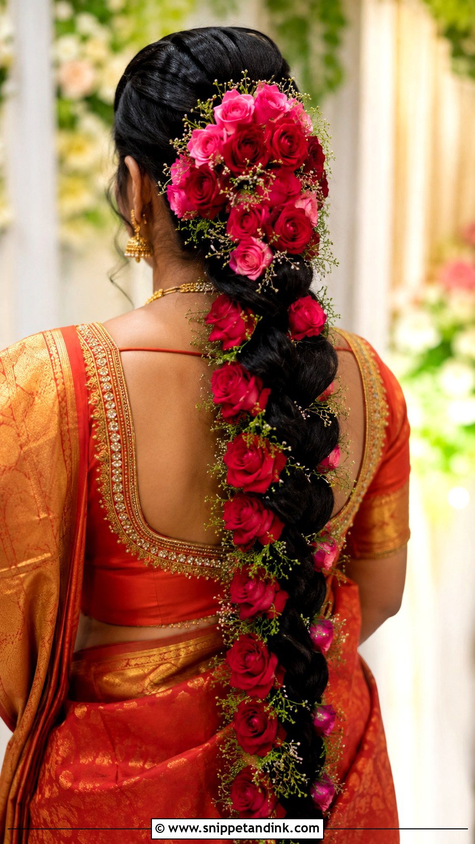 Bridal Braid With Rose Garland - Snippet and Ink - 35 South Indian Wedding Hairstyles