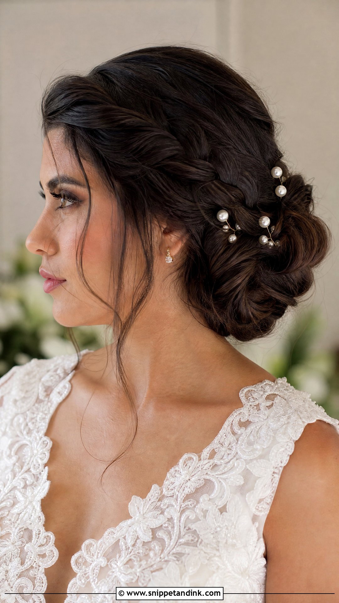 Bridal Braided Bun With Pearl Pins - Snippet and Ink - 15 Bridal Hair with Hair Piece Ideas