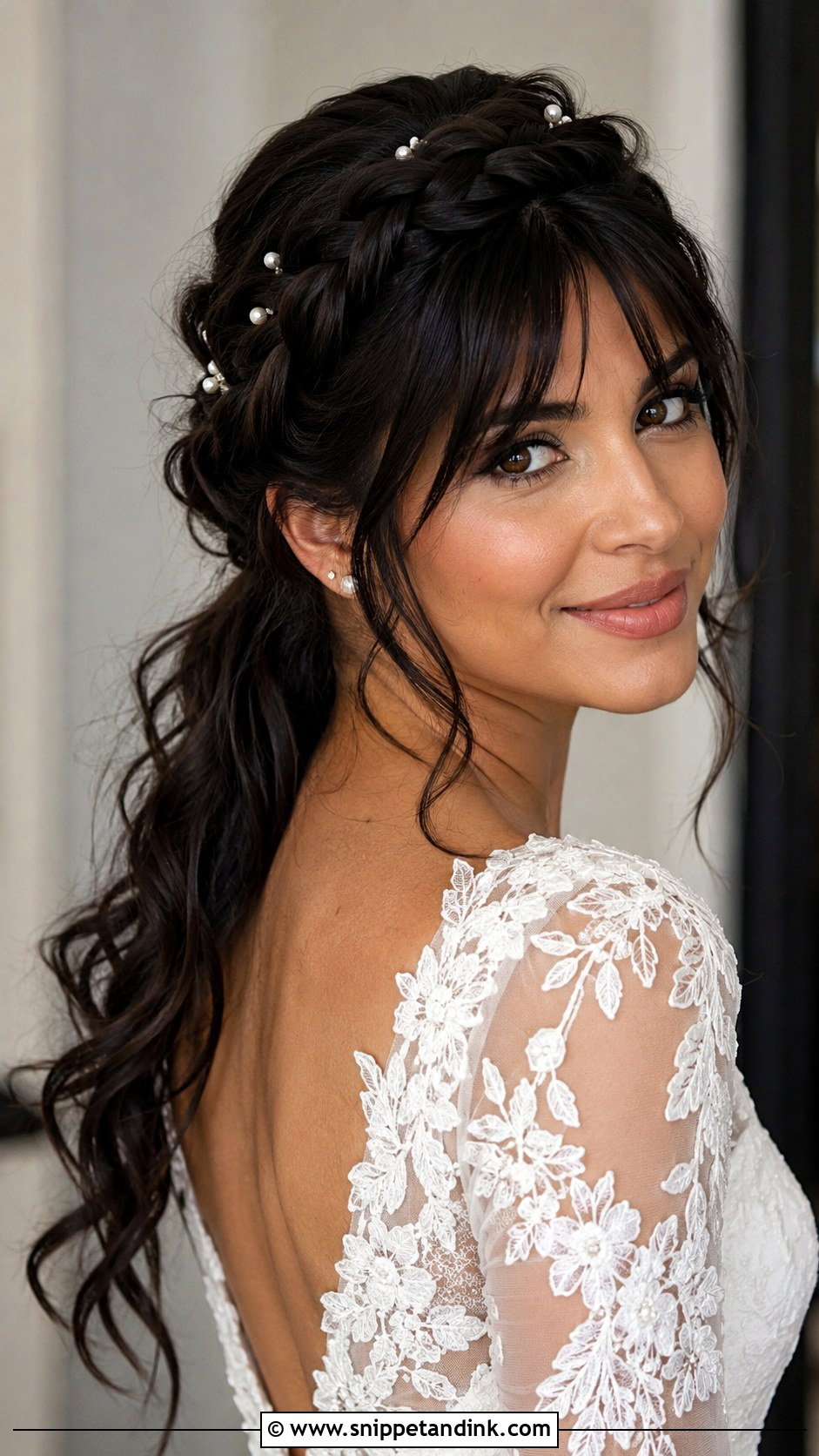 Bridal Braided Crown With Bangs - Snippet and Ink - 20 Bridal Hairstyle with Bangs