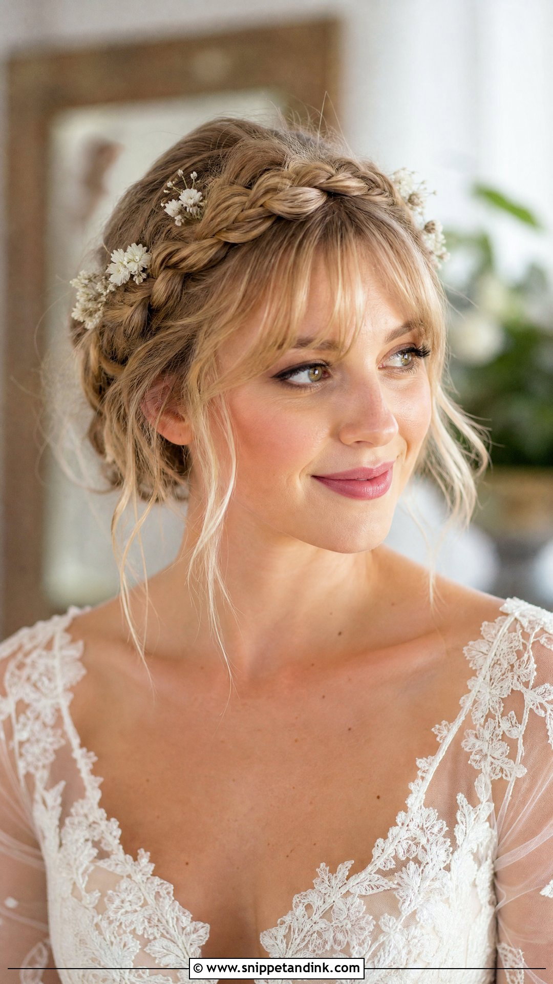 Bridal Braided Crown With Bangs - Snippet and Ink - 15 Bridal Hairstyles Bangs