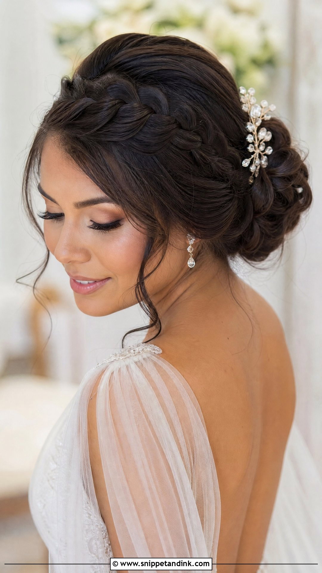 Bridal Braided Updo With Crystal Brooch - Snippet and Ink - 15 Bridal Hair Brooch Ideas