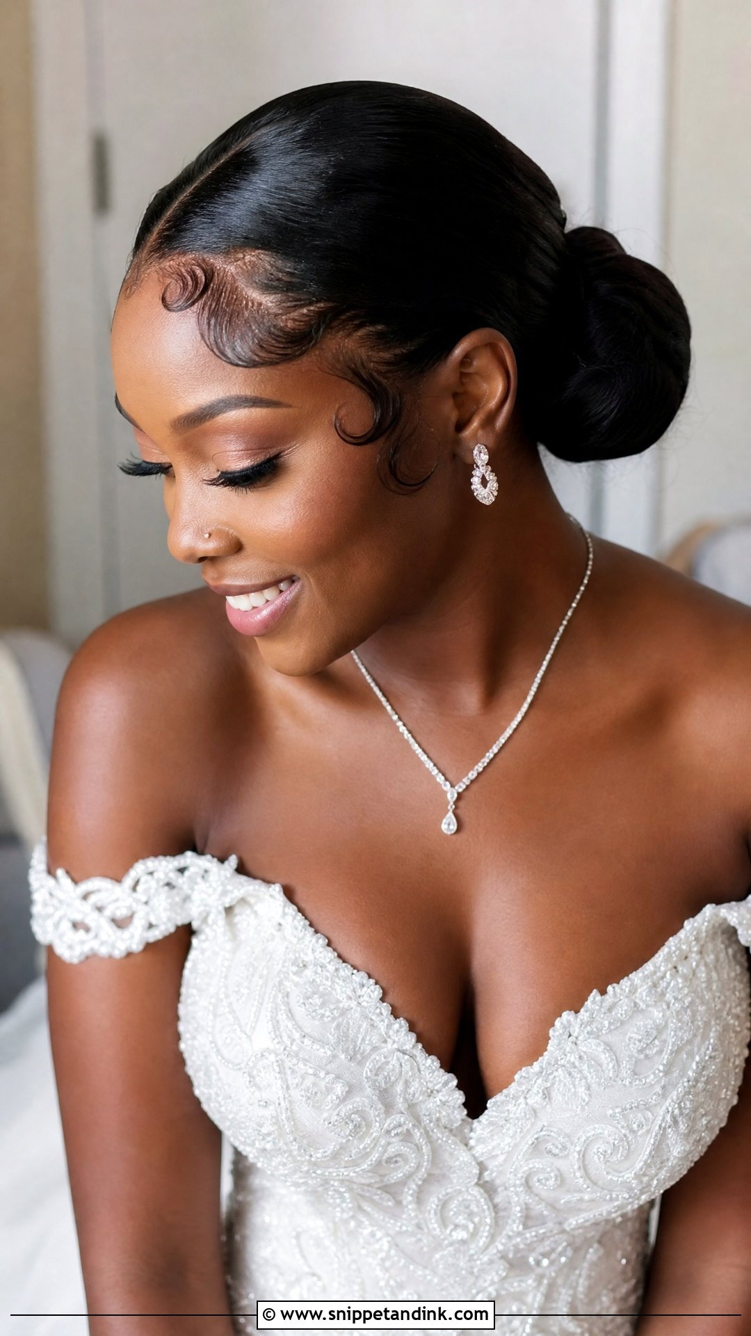Bridal Bun With Baby Hair Styled - Snippet and Ink - 20 Bridal Hairstyle Black Women Ideas