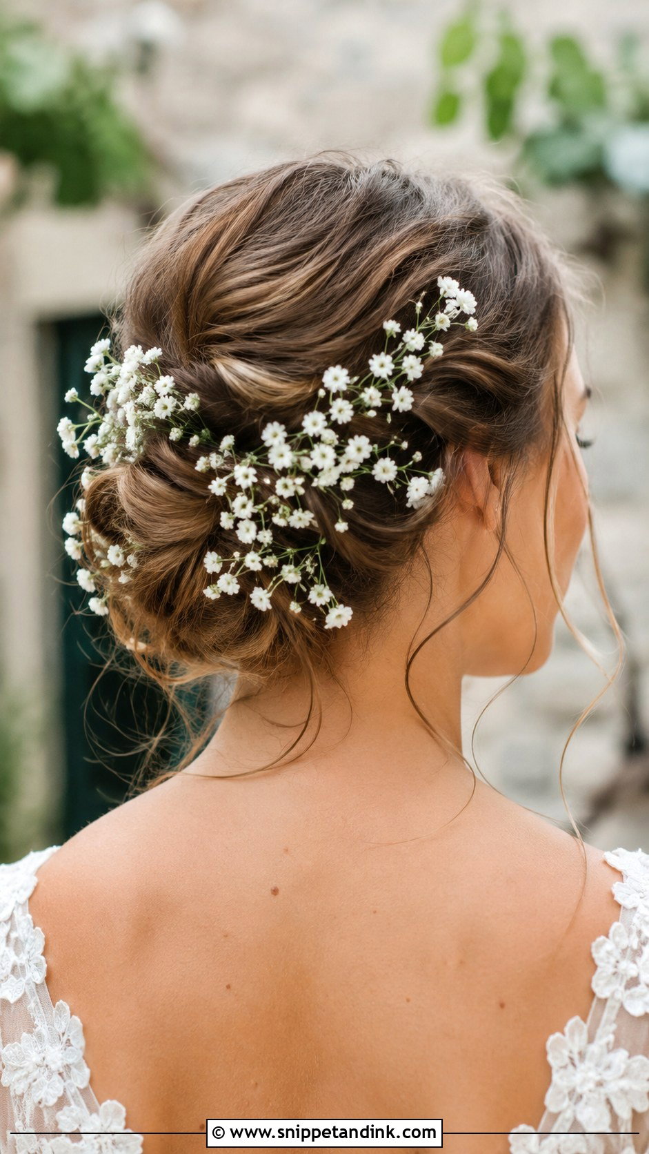 Bridal Bun With Babys Breath - Snippet and Ink - 30 Wedding Hair Ideas
