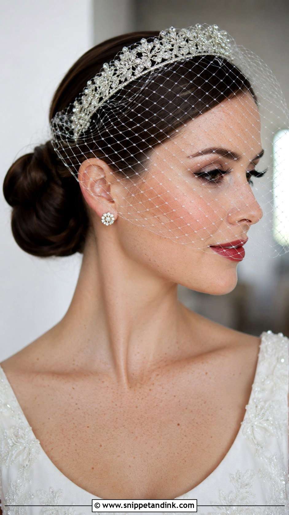 Bridal Bun With Birdcage Veil And Crown - Snippet and Ink - 30 Wedding Hairstyles with Crown
