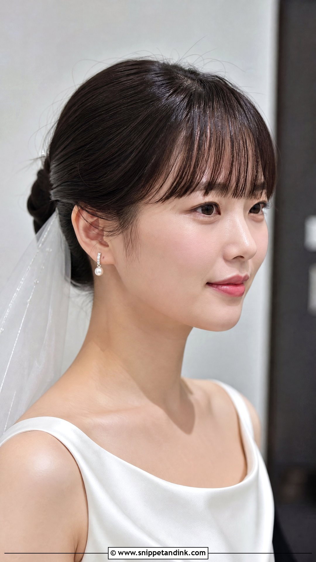 Bridal Bun With Blunt Soft Bangs - Snippet and Ink - 15 Bridal Hairstyles for Big Foreheads
