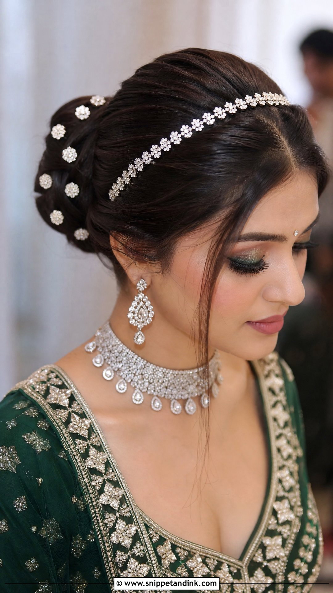Bridal Bun With Diamond Accessories - Snippet and Ink - 20 Hindu Wedding Hairstyles