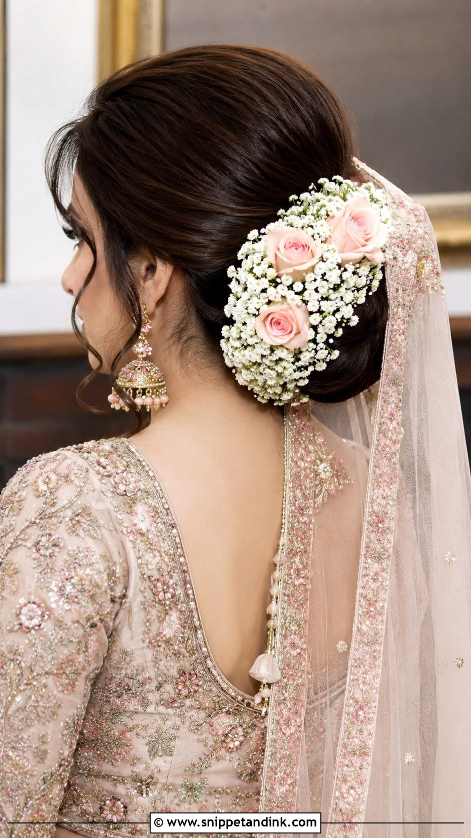 Bridal Bun With Fresh Flowers - Snippet and Ink - 20 Pakistani Bridal Hairstyles with Dupatta