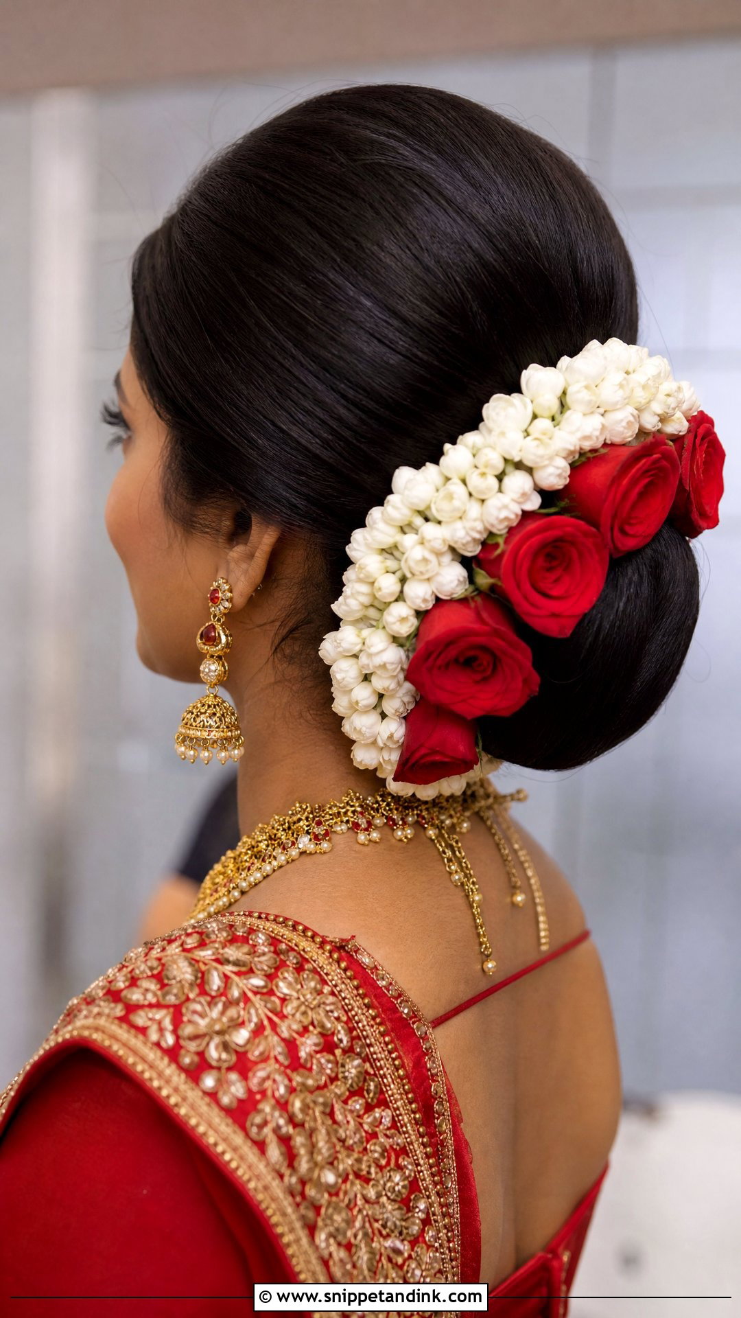 Bridal Bun With Gajra And Roses - Snippet and Ink - 15 Bridal Gajra Hairstyle Ideas