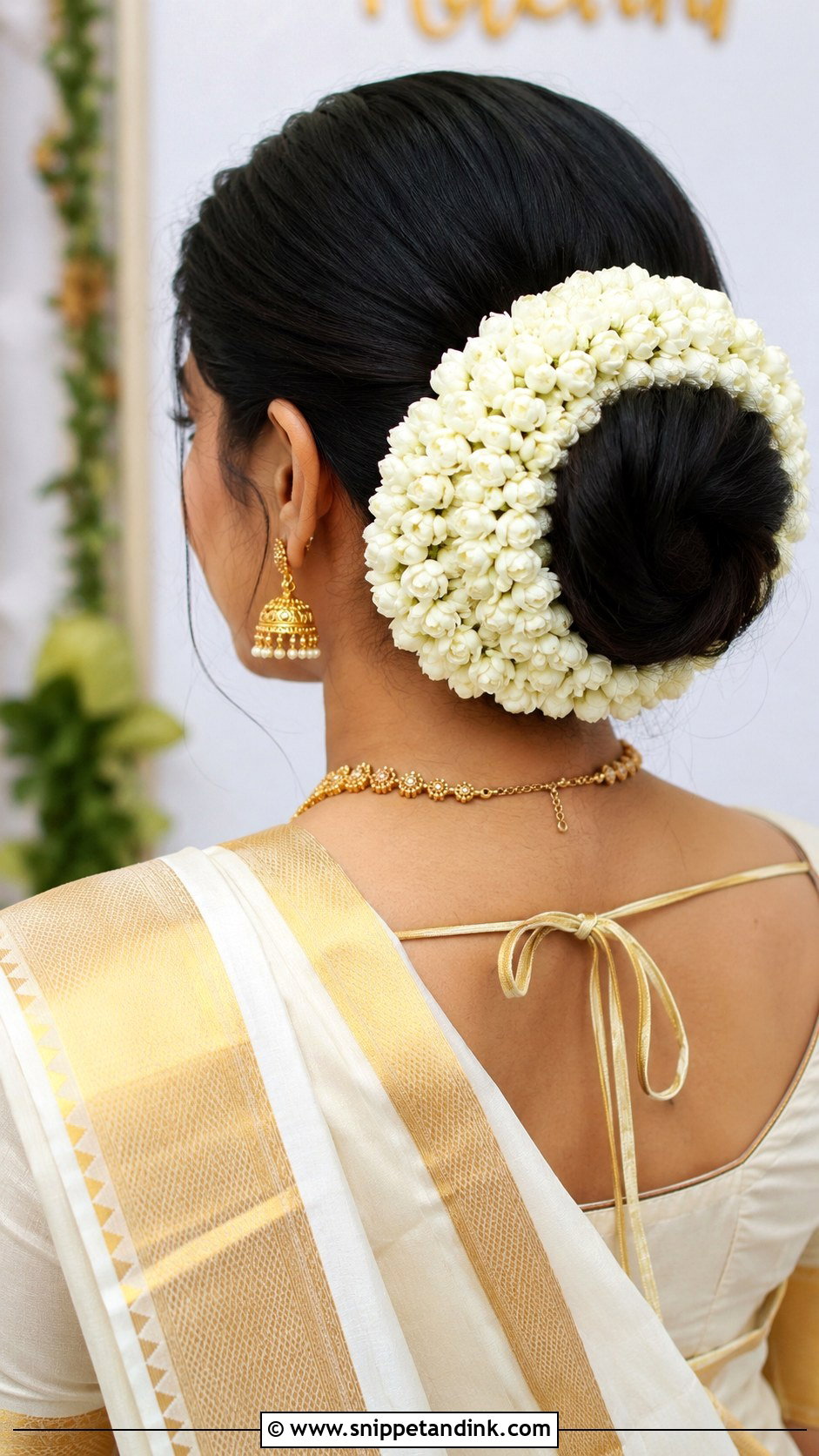 Bridal Bun With Gajra Wrap - Snippet and Ink - 25 Kerala Wedding Hairstyle Ideas