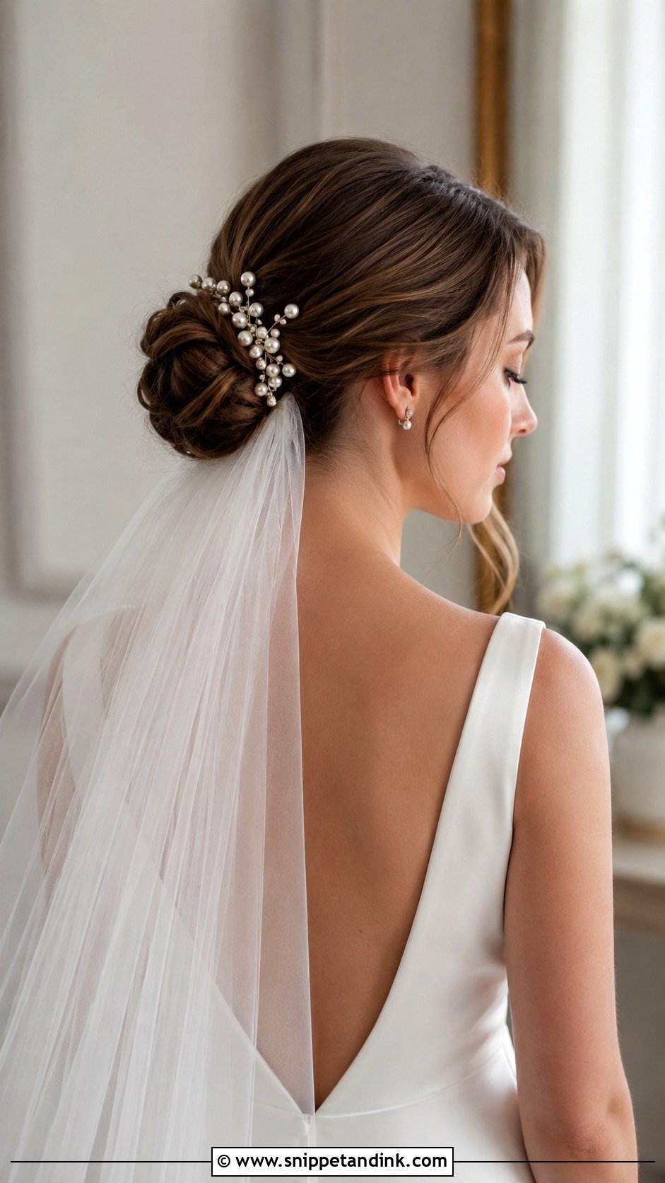 Bridal Bun With Hair Accessory and Cathedral Veil - Snippet and Ink - 25 Cathedral Veil Hairstyle Ideas