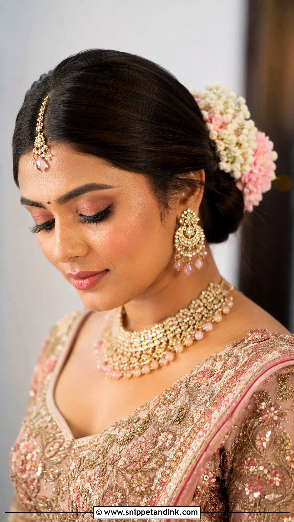 Bridal Bun With Maang Tikka - Snippet and Ink - 20 Indian Wedding Hair Buns for Medium Hair