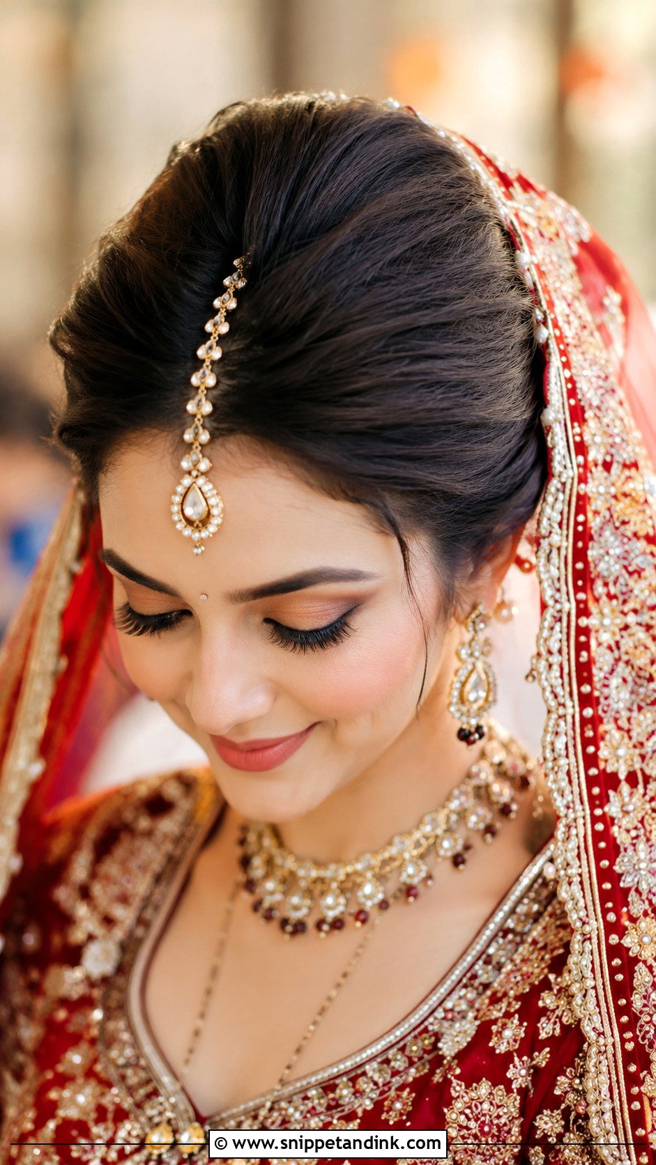 Bridal Bun With Maang Tikka and Veil - Snippet and Ink - 30 Indian Bridal Dulhan Hairstyles