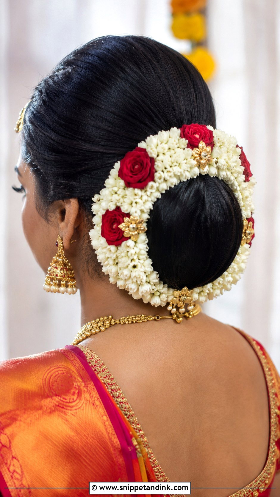 Bridal Bun With Mango Garland - Snippet and Ink - 35 South Indian Wedding Hairstyles