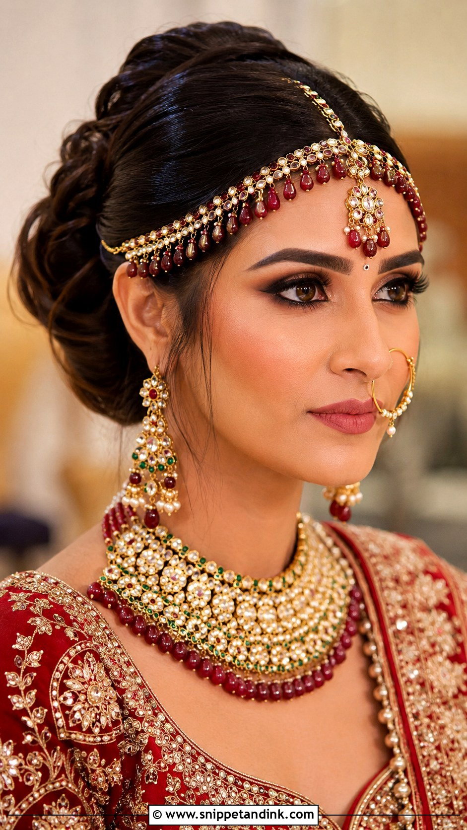 Bridal Bun With Matha Patti - Snippet and Ink - 20 Hair Do for Indian Wedding Ideas