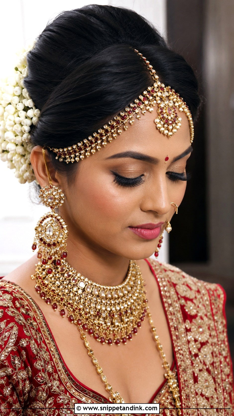 Bridal Bun With Matha Patti - Snippet and Ink - 20 Indian Bridal Hair Styling Ideas