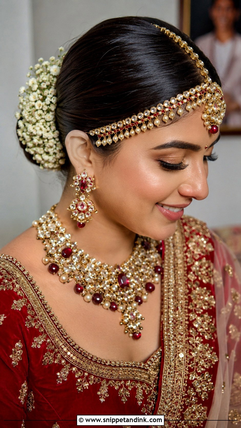 Bridal Bun With Matha Patti - Snippet and Ink - 20 Indian Wedding Hair Buns for Medium Hair
