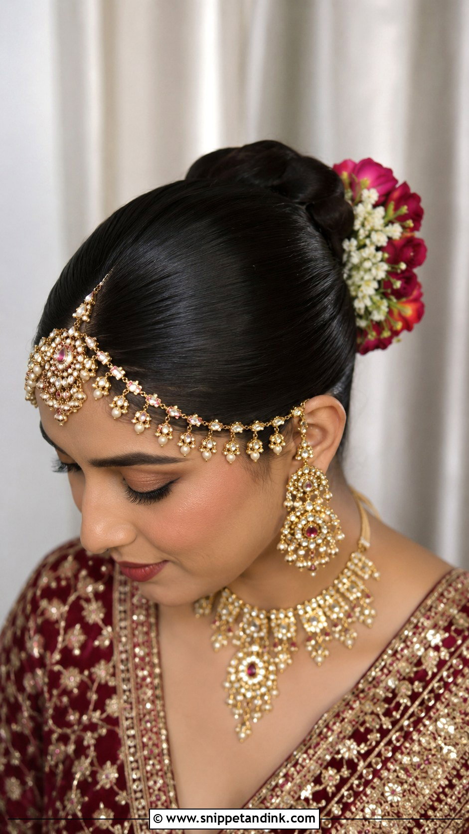 Bridal Bun With Matha Patti - Snippet and Ink - 25 Hindu Bride Hairstyle Ideas