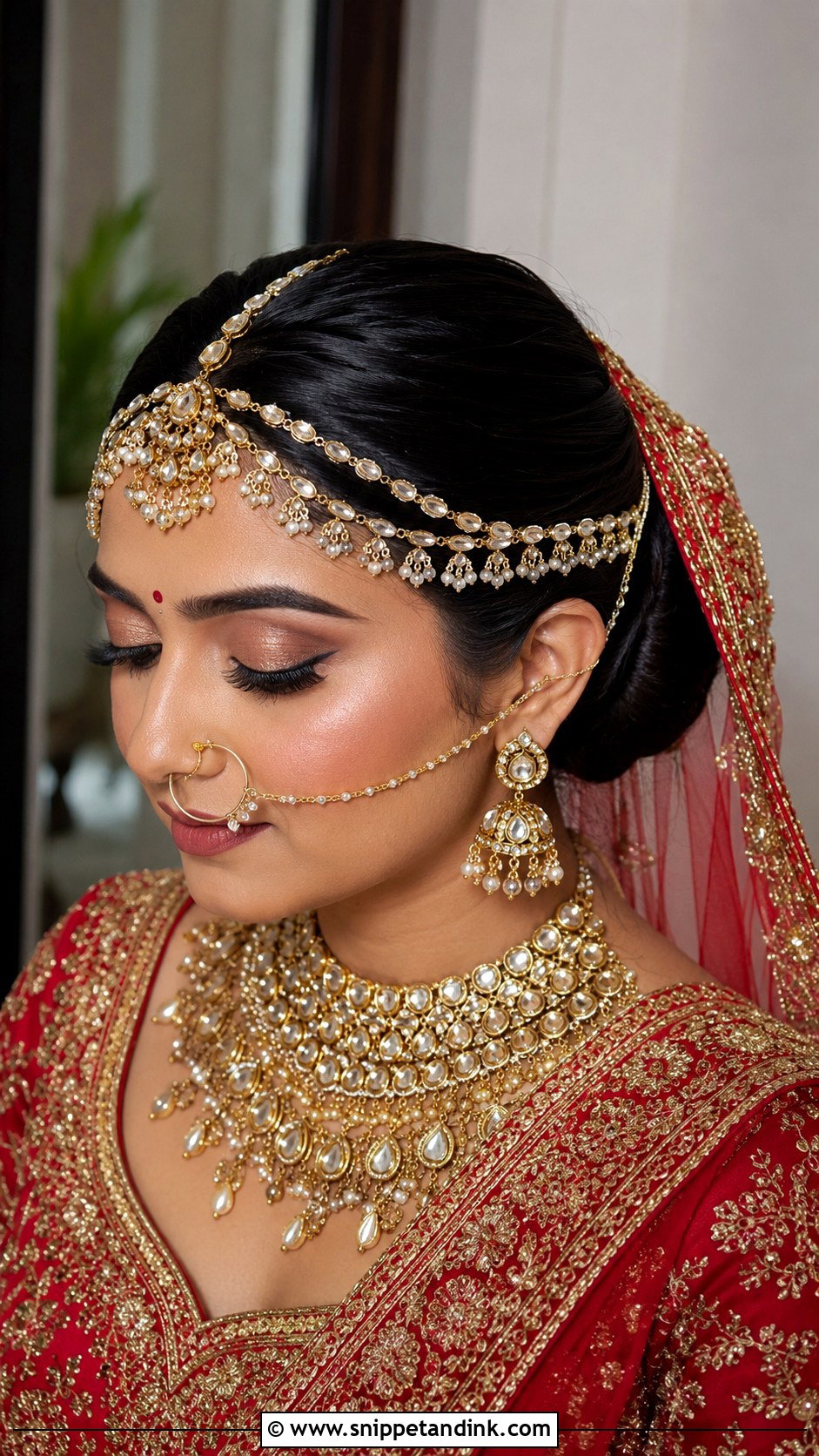 Bridal Bun With Matha Patti - Snippet and Ink - 25 Indian Weddings Bridal Hair Styles