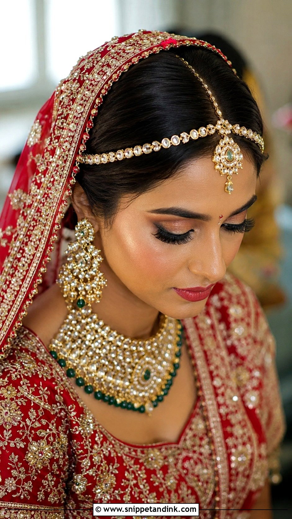 Bridal Bun With Matha Patti - Snippet and Ink - 15 Indian Wedding Bridal Hair Bun Ideas
