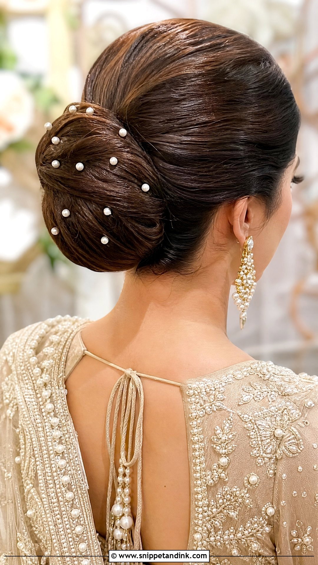 Bridal Bun With Pearl Pins - Snippet and Ink - 20 Walima Bridal Hairstyle Ideas