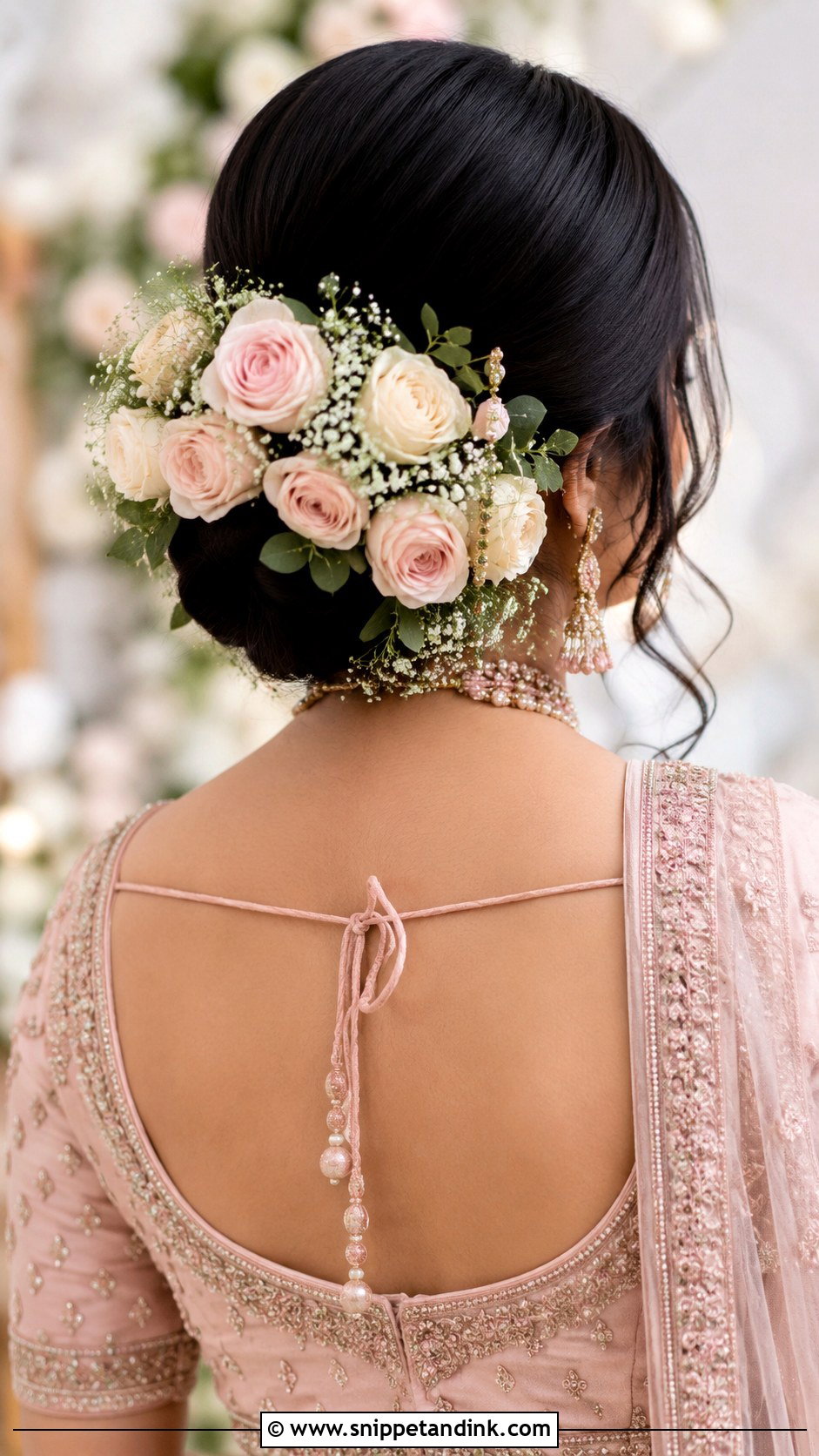 Bridal Bun With Roses and Leaves - Snippet and Ink - 30 Indian Bridal Dulhan Hairstyles