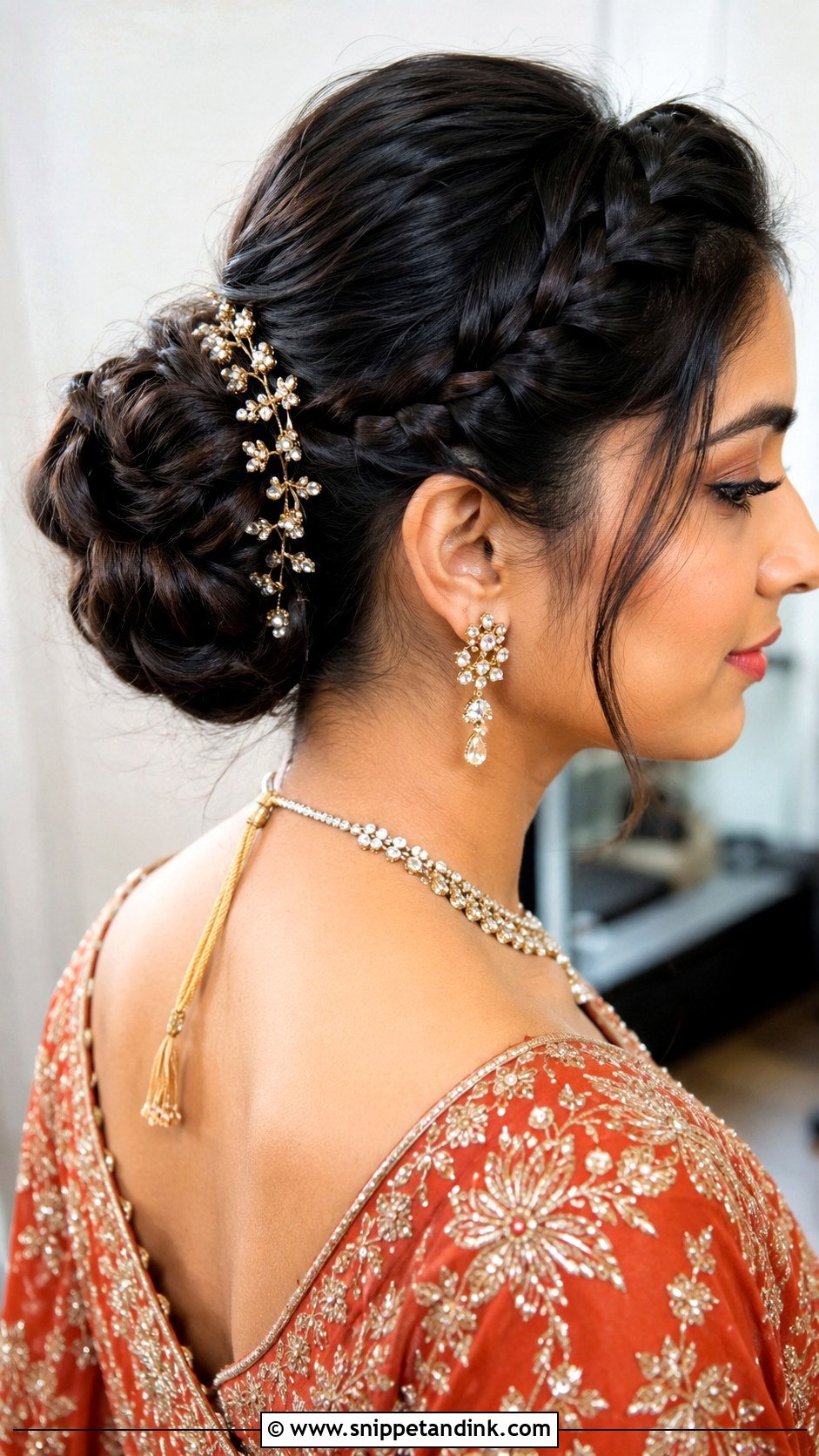 Bridal Bun With Side Braid - Snippet and Ink - 20 Front Indian Weddings Bridal Hairstyles