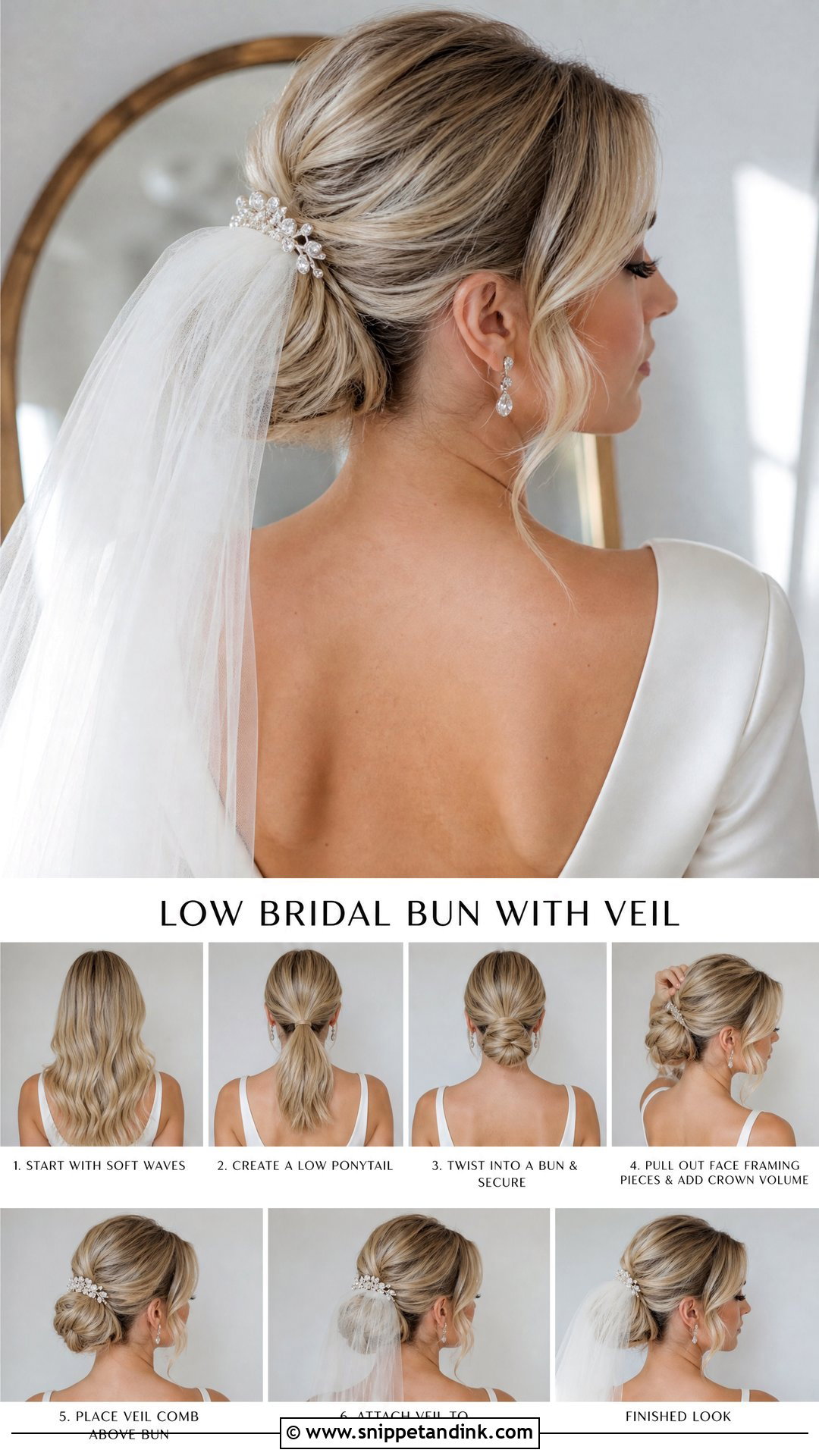 Bridal Bun With Veil Tutorial - Snippet and Ink - 15 Bridal Hair Tutorial Videos