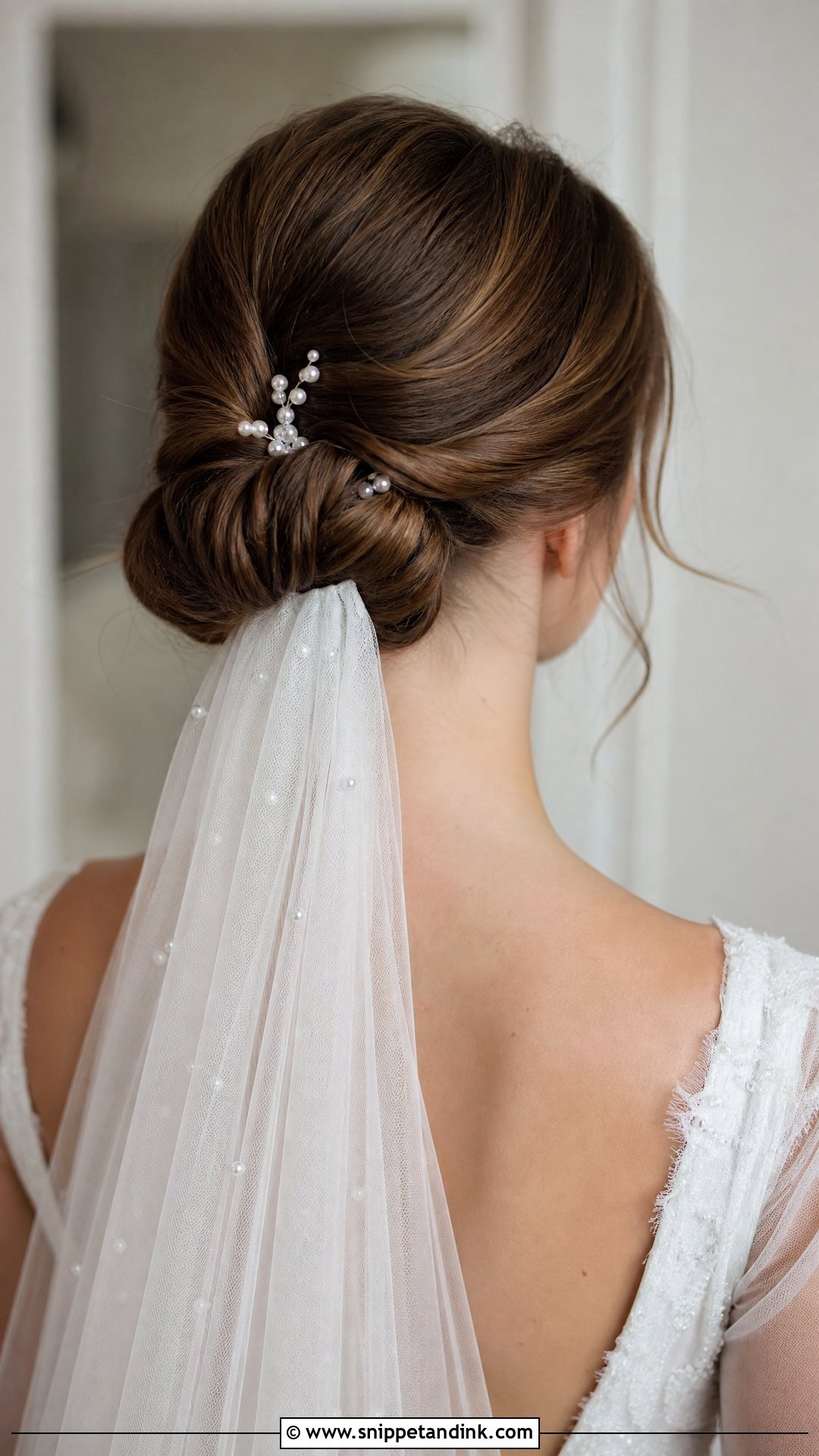 Bridal Bun With Veil Underneath - Snippet and Ink - 20 Mid Length Wedding Hair Ideas