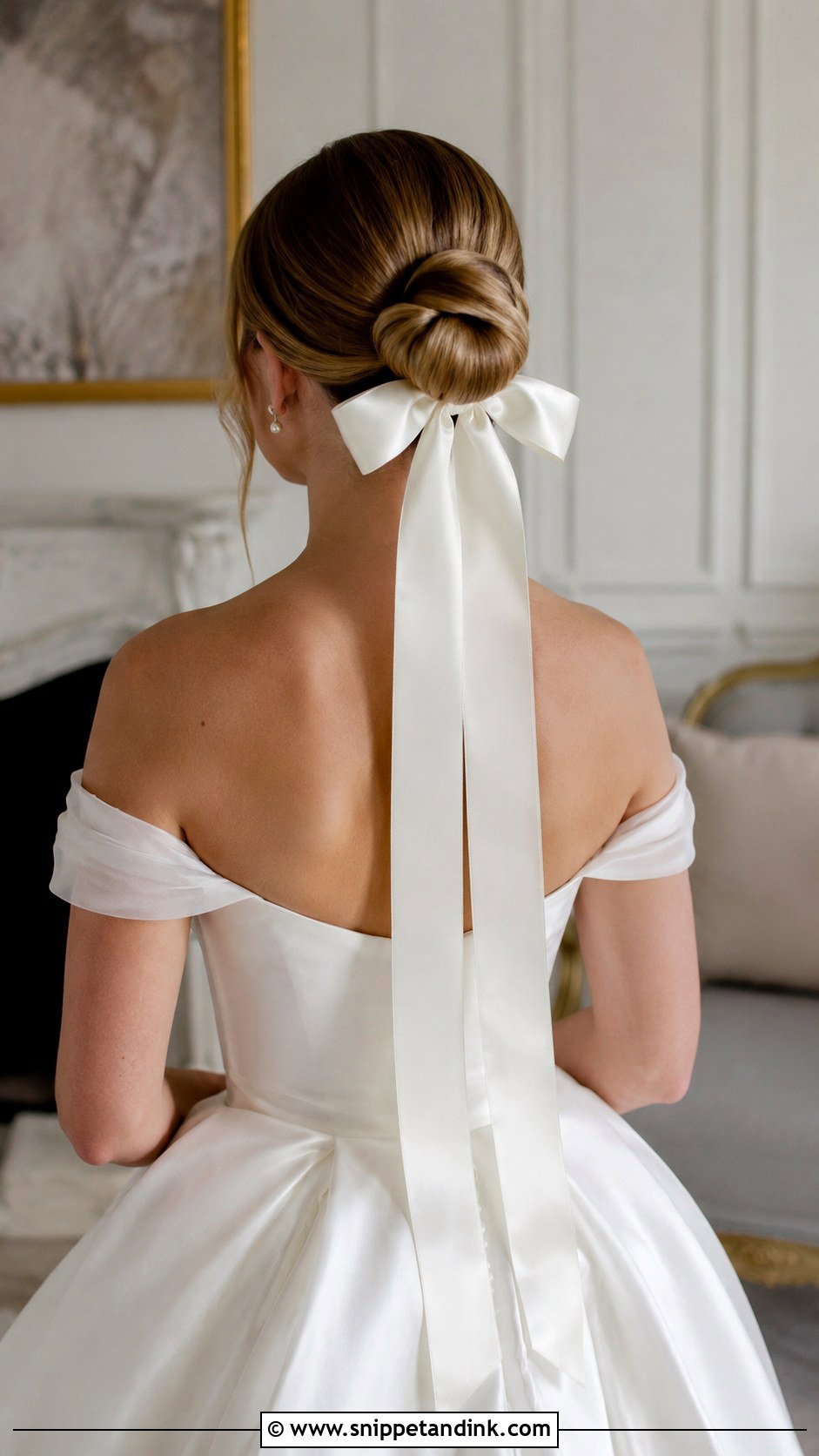Bridal Bun With a Long Ribbon Bow - Snippet and Ink - 20 Wedding Hair with Bow Ideas