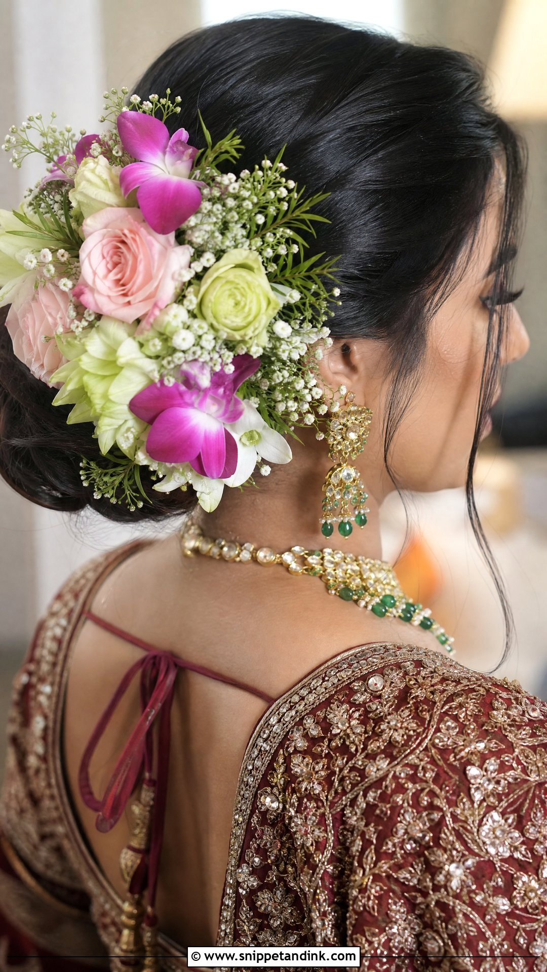 Bridal Bun with Mixed Flowers - Snippet and Ink - 20 Indian Flower Bridal Bun Hairstyles