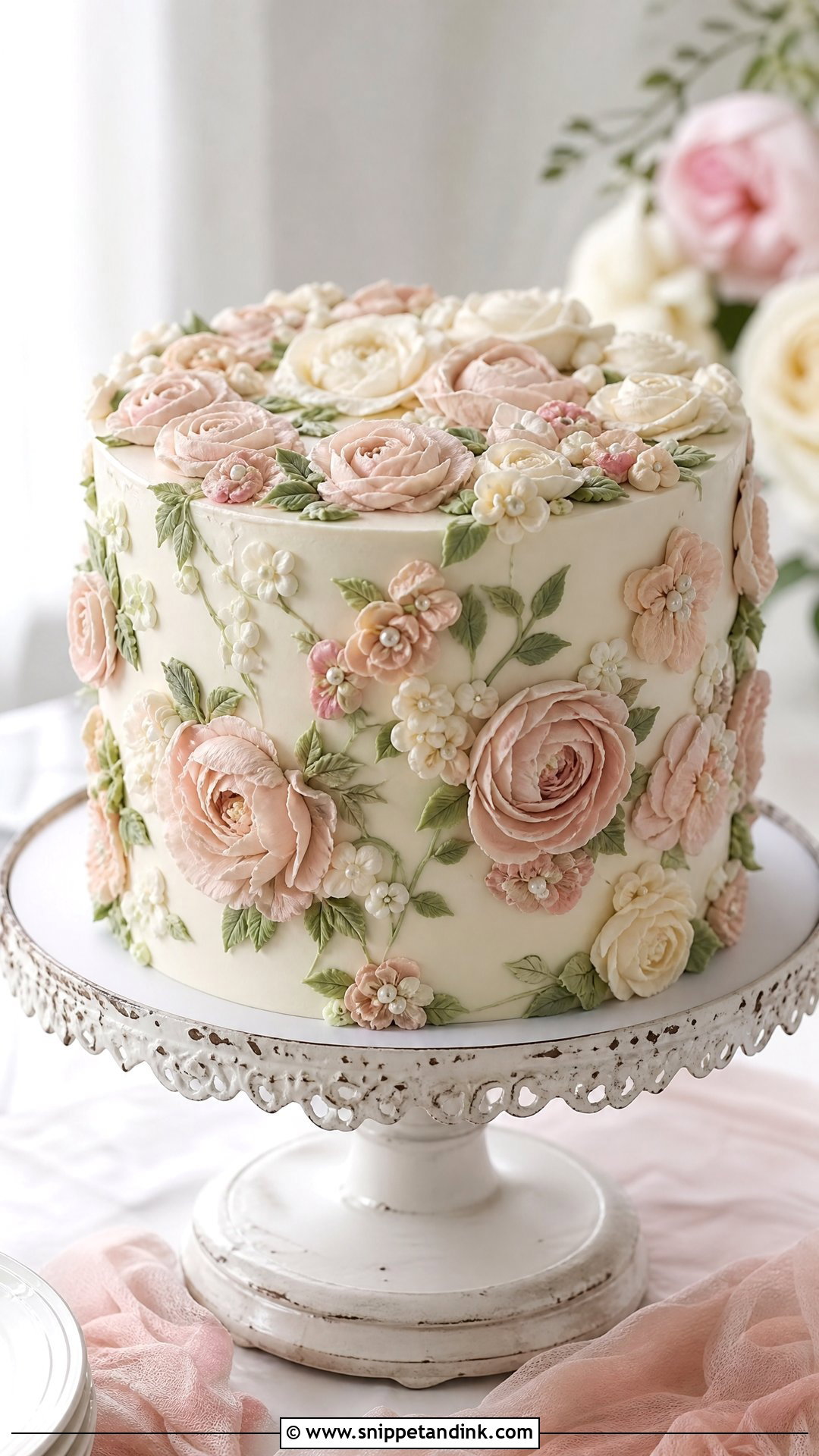 Bridal Cake With Buttercream Flowers - Snippet and Ink - 25 Bridal Cake Ideas