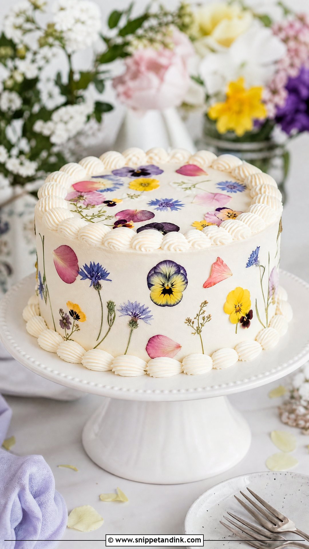 Bridal Cake With Edible Flowers - Snippet and Ink - 25 Bridal Cake Ideas