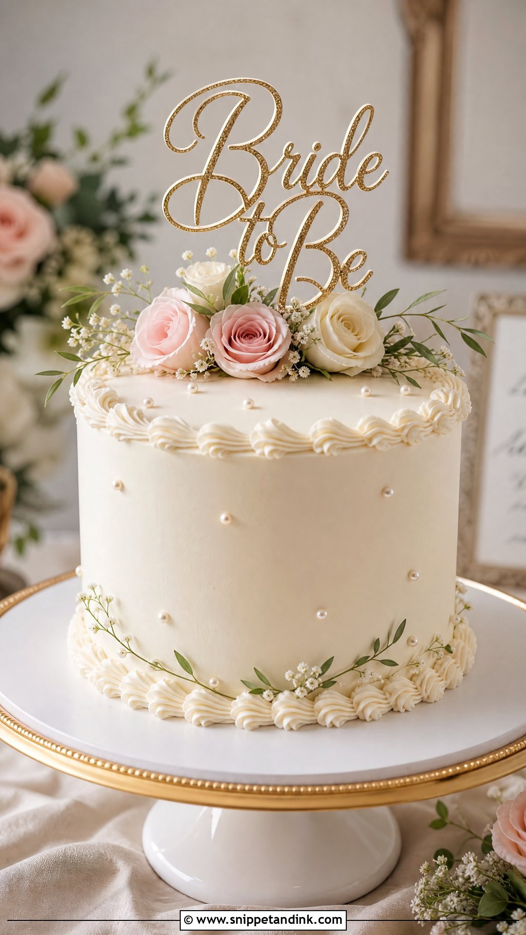 Bridal Cake With Elegant Topper - Snippet and Ink - 25 Bridal Cake Ideas