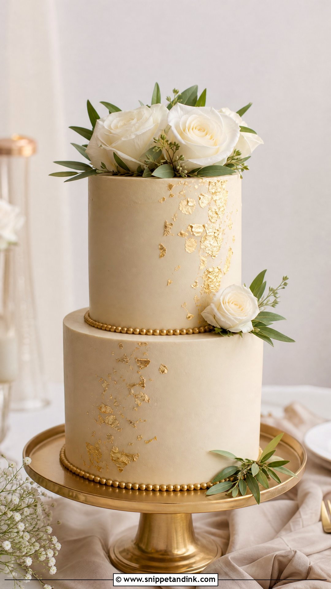 Bridal Cake With Gold Accents - Snippet and Ink - 25 Bridal Cake Ideas
