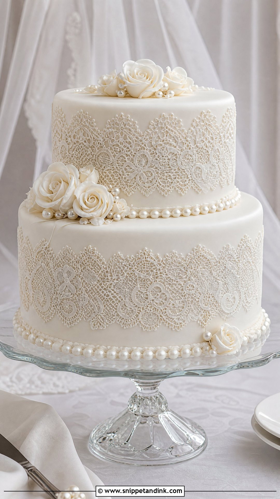 Bridal Cake With Lace - Snippet and Ink - 25 Bridal Cake Ideas