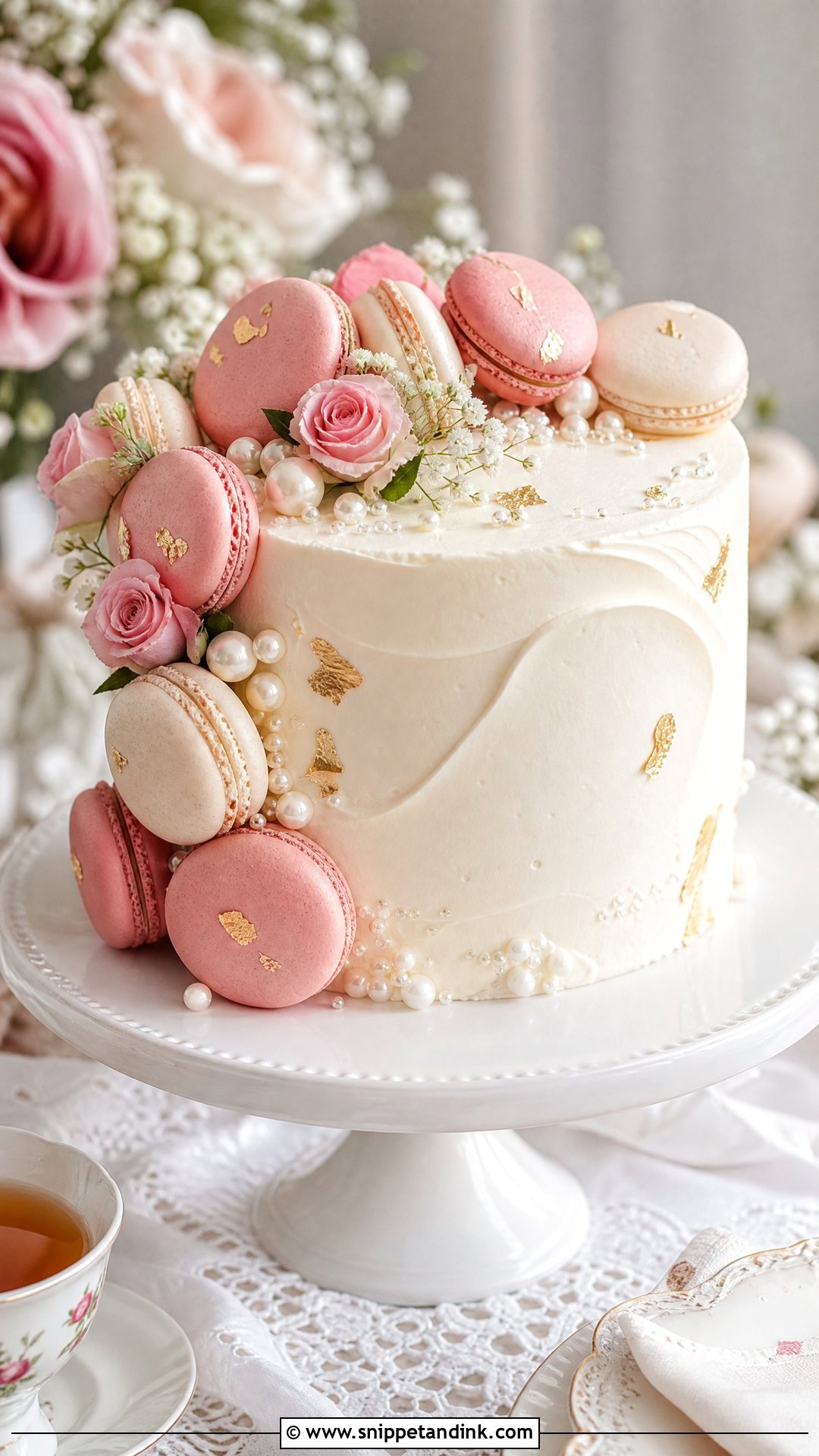 Bridal Cake With Macarons - Snippet and Ink - 25 Bridal Cake Ideas