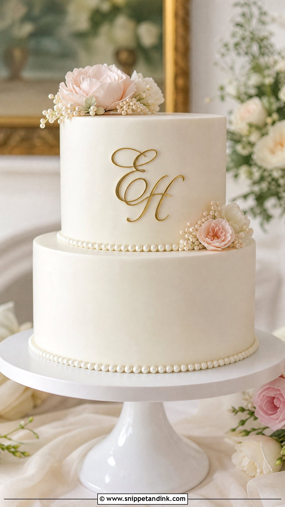 Bridal Cake With Monogram - Snippet and Ink - 25 Bridal Cake Ideas
