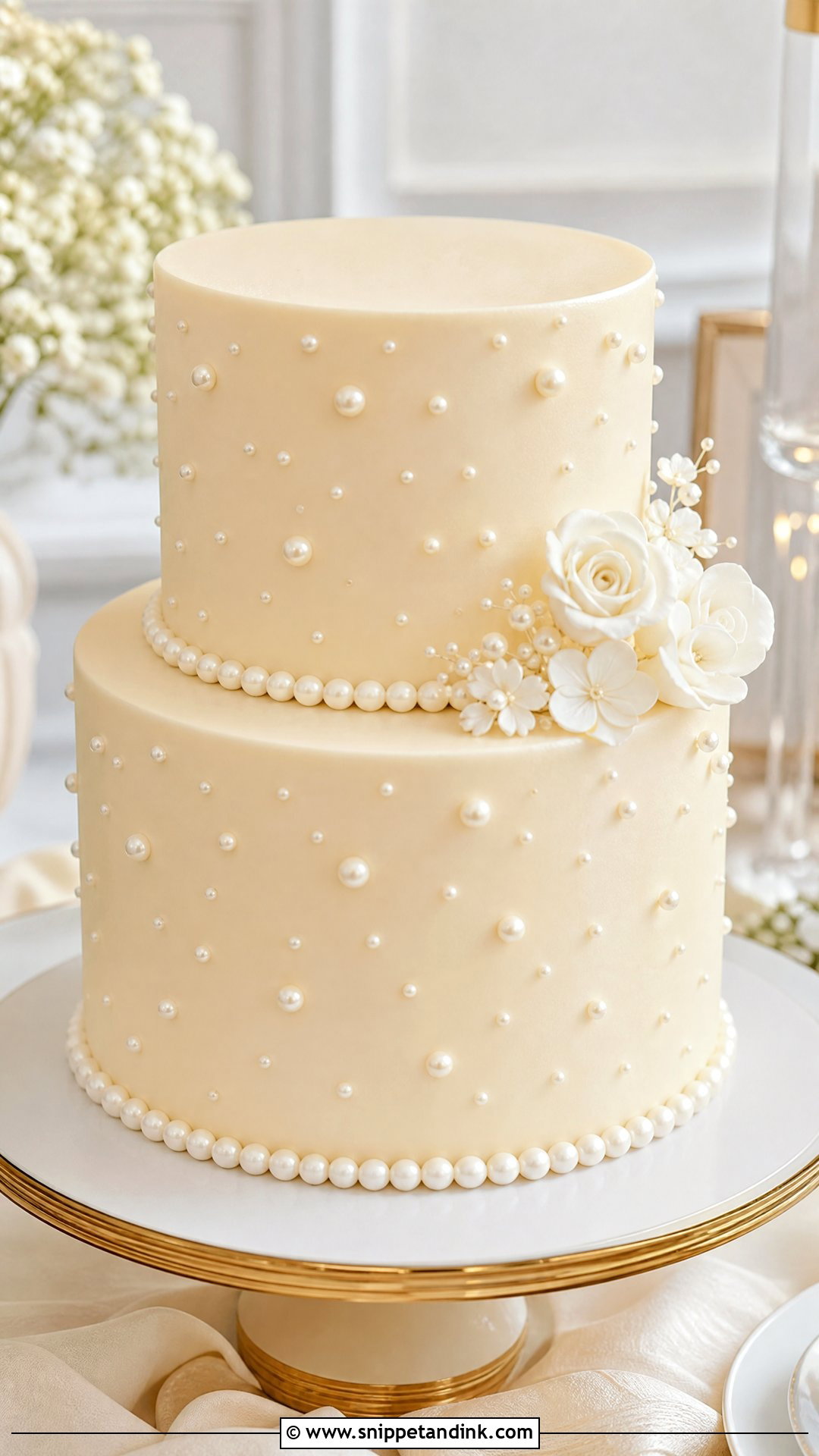 Bridal Cake With Pearls - Snippet and Ink - 25 Bridal Cake Ideas