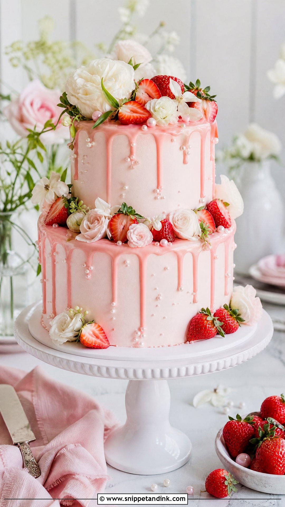 Bridal Cake With Strawberry - Snippet and Ink - 25 Bridal Cake Ideas