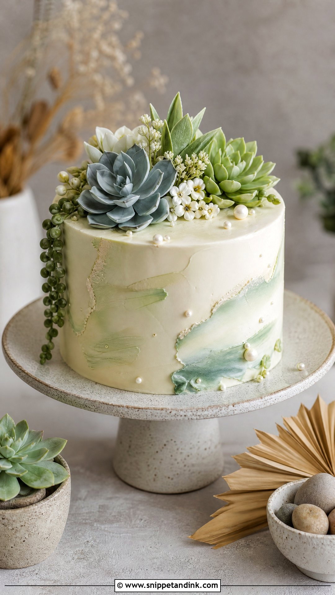 Bridal Cake With Succulents - Snippet and Ink - 25 Bridal Cake Ideas