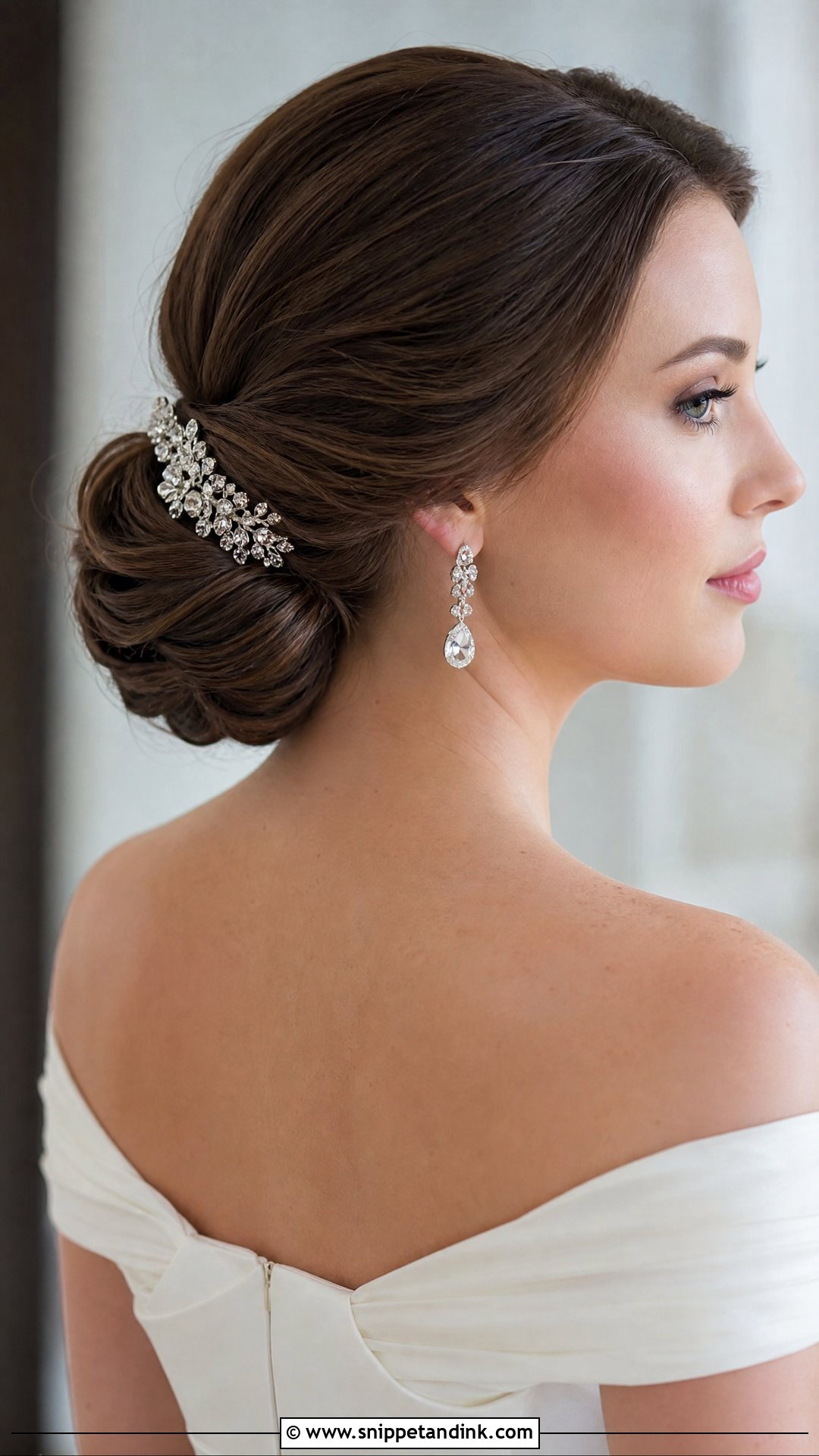 Bridal Chignon With Crystal Brooch - Snippet and Ink - 15 Bridal Hair Brooch Ideas