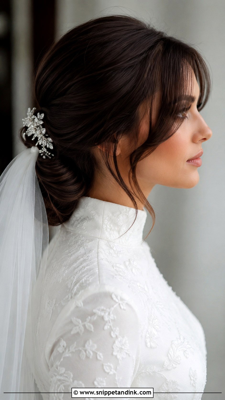 Bridal Chignon With Curtain Bangs - Snippet and Ink - 20 Bridal Hair Curtain Bangs