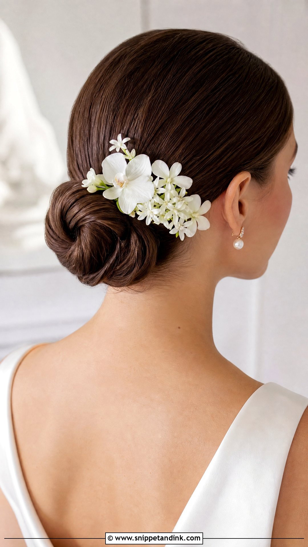 Bridal Chignon With White Flowers - Snippet and Ink - 15 Bridal Updo with Flowers Ideas