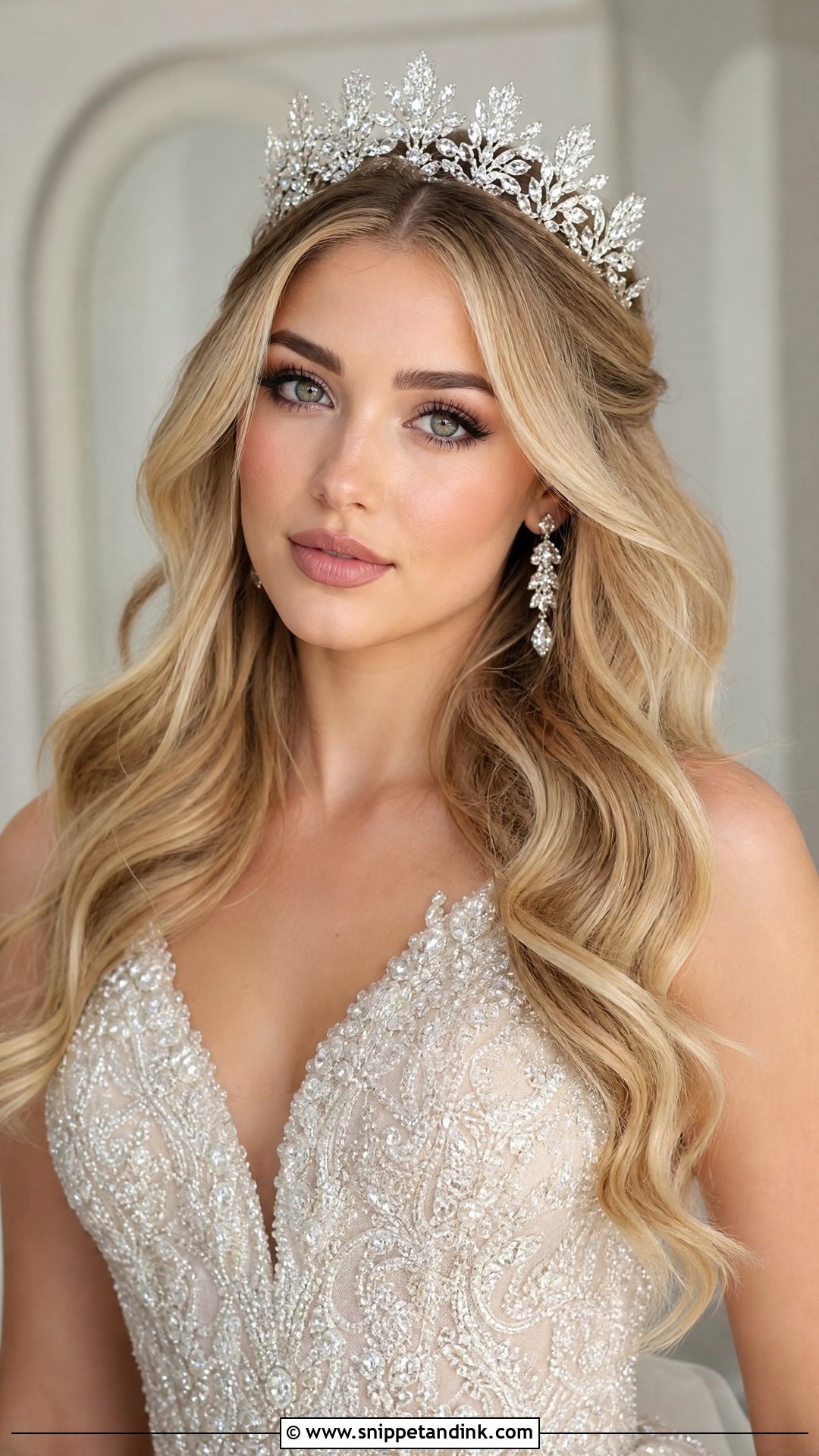 Bridal Crystal Crown With Hair Down - Snippet and Ink - 15 Bridal Headpieces Hair Down Ideas