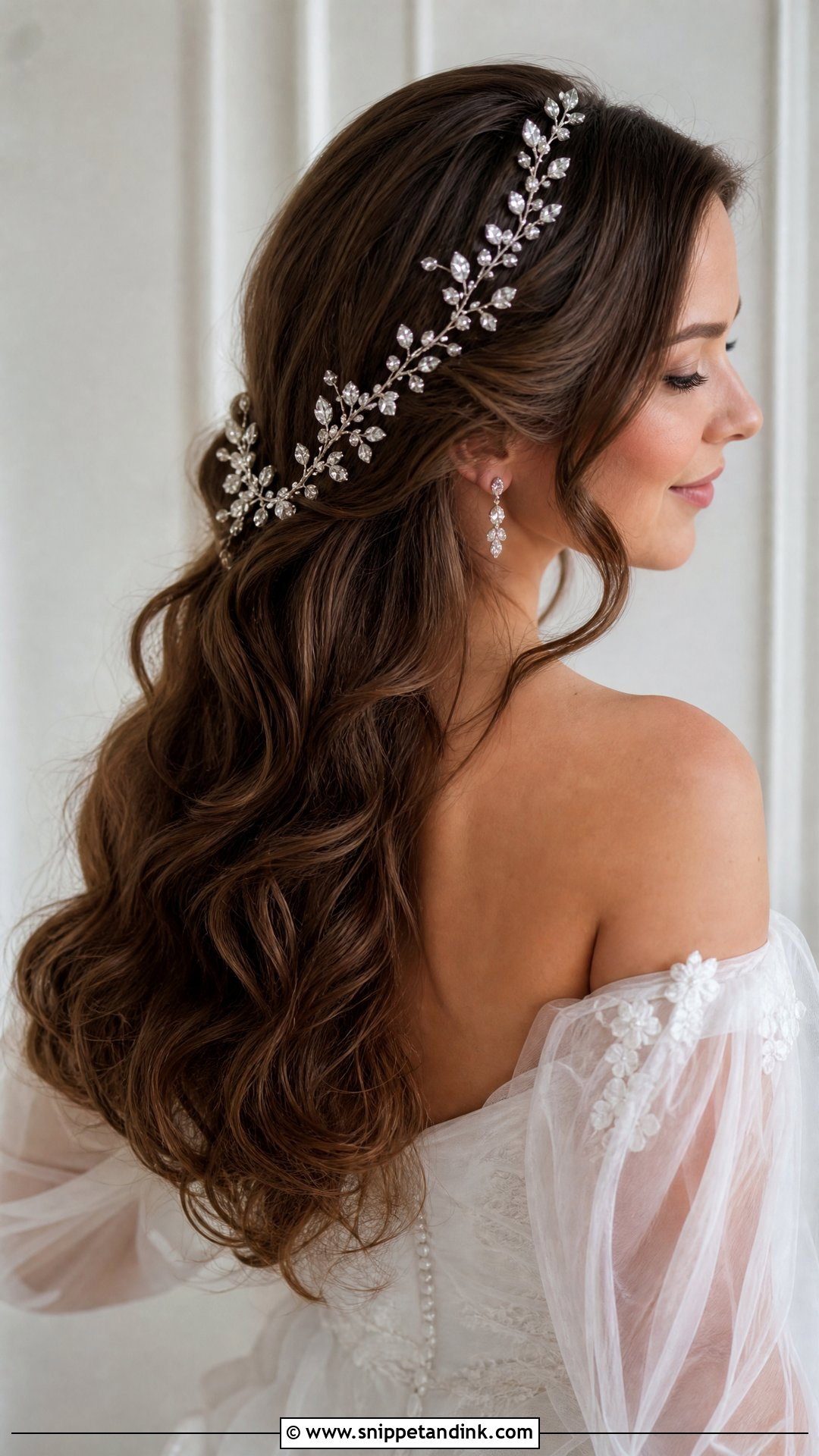 Bridal Crystal Hair Vine With Hair Down - Snippet and Ink - 15 Bridal Headpieces Hair Down Ideas