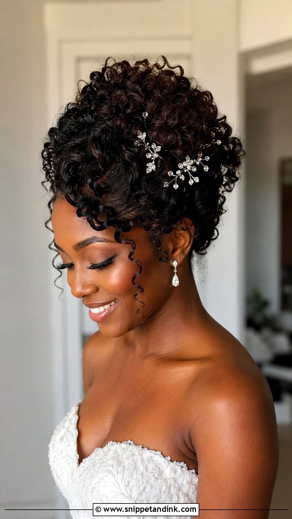 Bridal Crystal Pins With Natural Curls - Snippet and Ink - 20 Bride Hair Jewelry Ideas