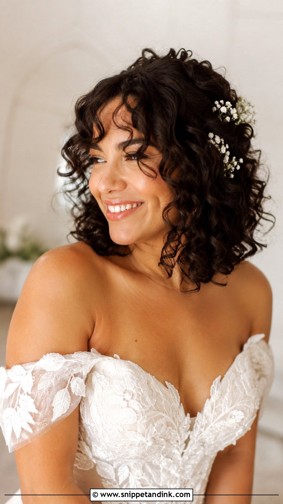 Bridal Curly Hair With Curtain Bangs - Snippet and Ink - 20 Bridal Hair Curtain Bangs