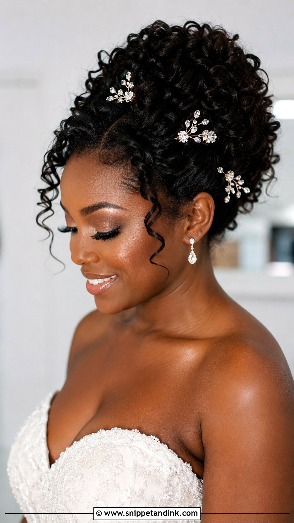 Bridal Curly Updo With Crystal Pins - Snippet and Ink - 20 Bridal Hair with Accessories