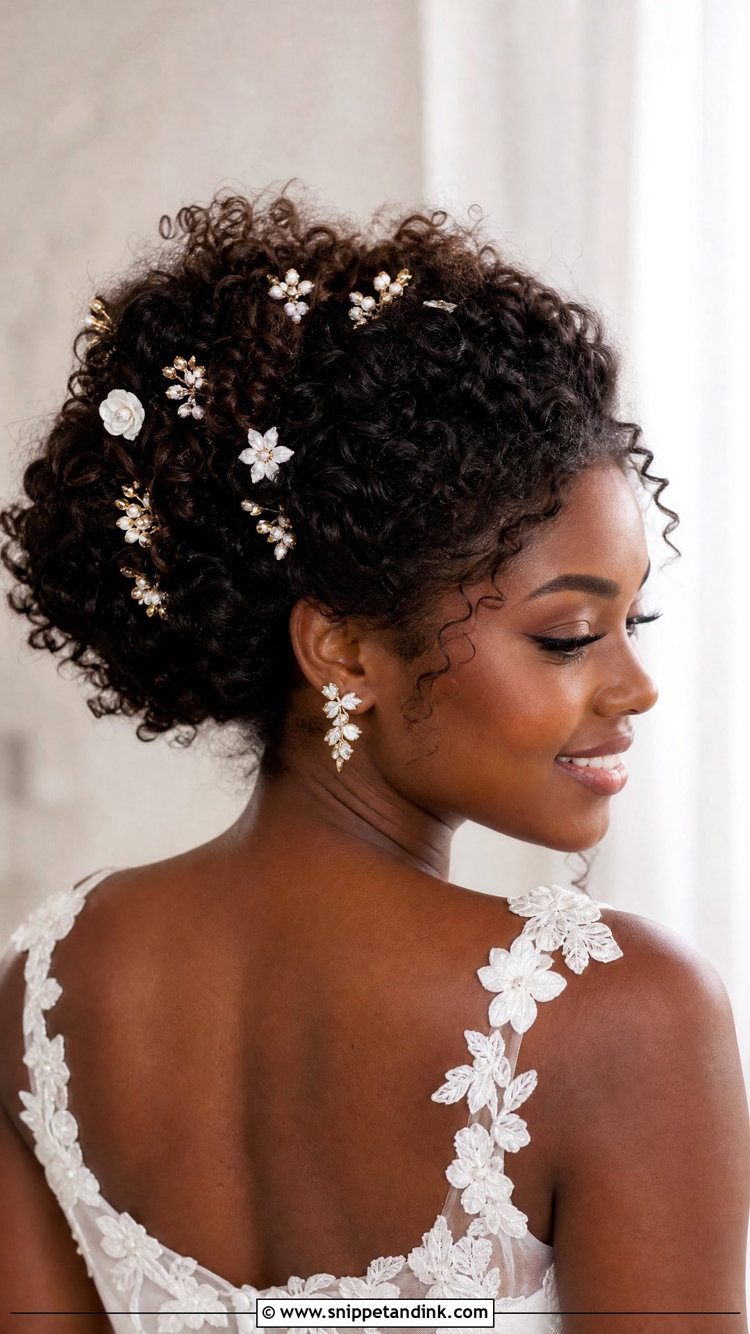 Bridal Curly Updo With Floral Pins - Snippet and Ink - 15 Bride Hair Pins